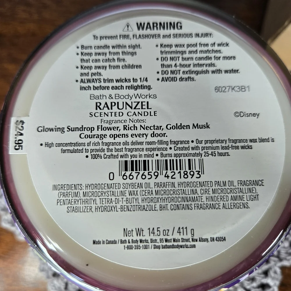 New - Disney Princess Rapunzel Candle Bath & Body Works 3-wick 14.5oz